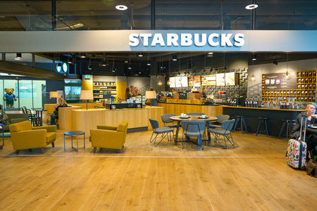 ZURICH, SWITZERLAND - CIRCA OCTOBER, 2018: Starbucks in Zurich International Airport.のeditorial素材
