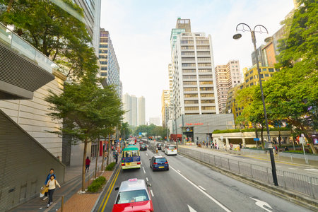 HONG KONG, CHINA - CIRCA JANUARY, 2019: view seen from second deck of double-decker bus in Hong Kong...