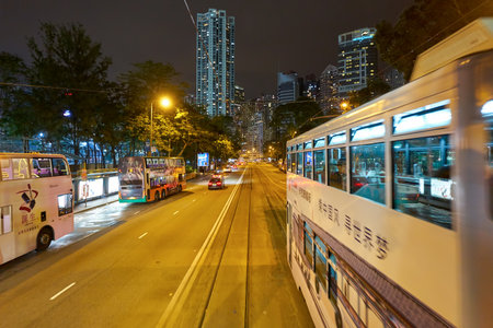 HONG KONG, CHINA - CIRCA JANUARY, 2019: Hong Kong urban landscape at night.のeditorial素材