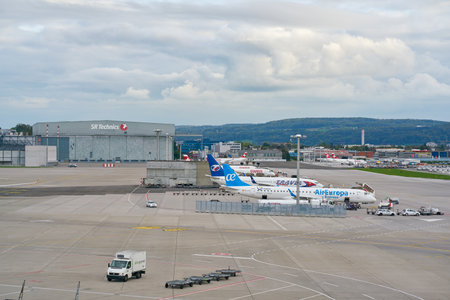 ZURICH, SWITZERLAND - CIRCA OCTOBER, 2018: aircrafts at Zurich International Airport.のeditorial素材