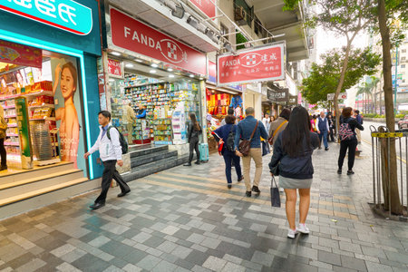 HONG KONG, CHINA - CIRCA JANUARY, 2019: various shops seen in Hong Kong in the daytime.のeditorial素材