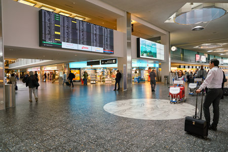 ZURICH, SWITZERLAND - CIRCA OCTOBER, 2018: interior shot of Zurich International Airport.のeditorial素材
