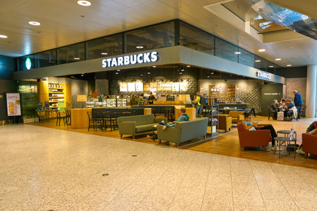 ZURICH, SWITZERLAND - CIRCA OCTOBER, 2018: Starbucks in Zurich International Airport.のeditorial素材