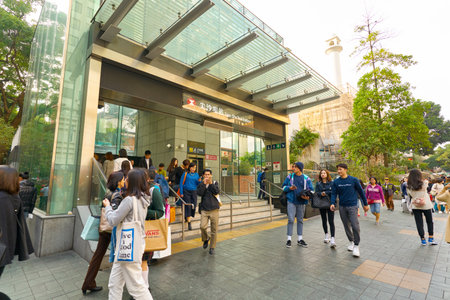 HONG KONG, CHINA - CIRCA JANUARY, 2019: Tsim Sha Tsui MTR station in Hong Kong in the daytime.のeditorial素材