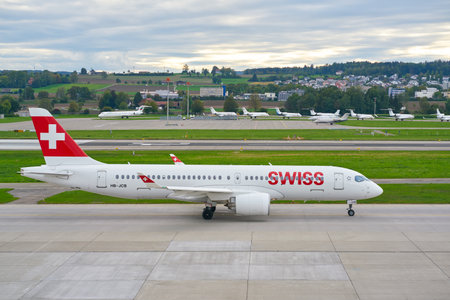 ZURICH, SWITZERLAND - CIRCA OCTOBER, 2018: Swiss International Air Lines aircraft taxiing at Zurich...