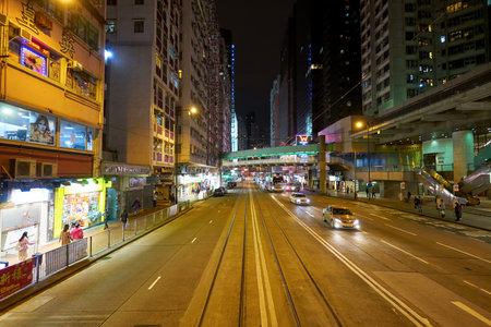 HONG KONG, CHINA - CIRCA JANUARY, 2019: Hong Kong urban landscape at night.のeditorial素材