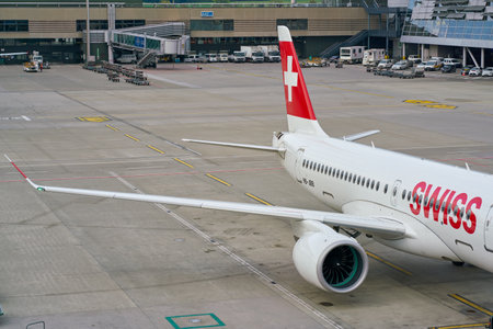 ZURICH, SWITZERLAND - CIRCA OCTOBER, 2018: Swiss aircraft at Zurich International Airport.のeditorial素材