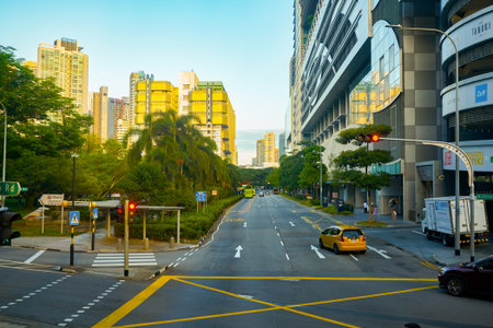 SINGAPORE - APRIL 04, 2019: Singapore urban landscape seen from second deck of double-decker bus.