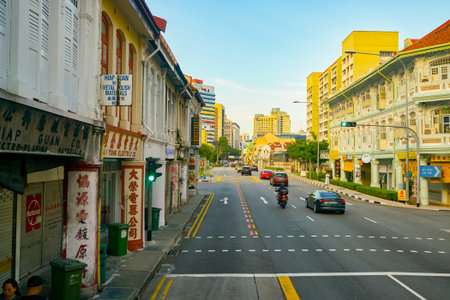 SINGAPORE - APRIL 04, 2019: Singapore urban landscape seen from second deck of double-decker bus.