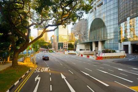 SINGAPORE - APRIL 04, 2019: Singapore urban landscape seen from second deck of double-decker bus.