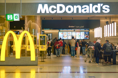 DUBAI, UAE - CIRCA FEBRUARY, 2019: McDonald's restaurant in Dubai International Airport.
