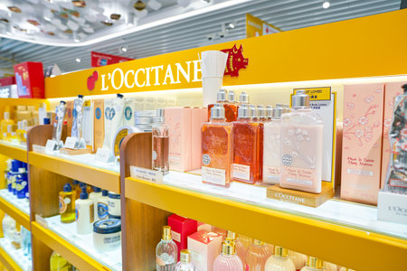 HONG KONG, CHINA - CIRCA FEBRUARY, 2019: L'Occitane products on display at a shop in Hong Kong...