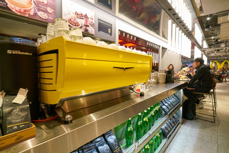 HONG KONG, CHINA - CIRCA FEBRUARY, 2019: McCafe at a McDonald's store place in Hong Kong.のeditorial素材