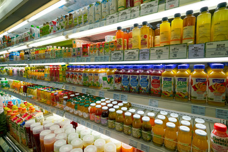 HONG KONG, CHINA - CIRCA FEBRUARY, 2019: drinks on display at City'super supermarket in Hong Kong.のeditorial素材
