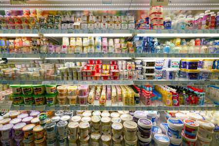 HONG KONG, CHINA - CIRCA FEBRUARY, 2019: dairy products on display at City'super supermarket in Hong Kong.のeditorial素材