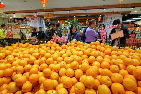 HONG KONG, CHINA - CIRCA FEBRUARY, 2019: oranges on display at AEON supermarket in Hong Kong.のeditorial素材