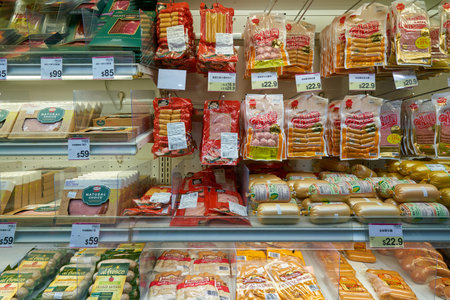 HONG KONG, CHINA - CIRCA FEBRUARY, 2019: food on display at AEON supermarket in Hong Kong.のeditorial素材