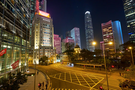 HONG KONG, CHINA - CIRCA JANUARY, 2019: Hong Kong urban landscape at night.のeditorial素材