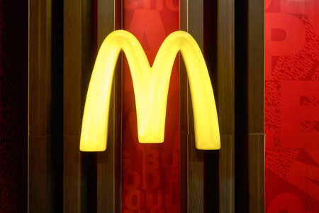 HONG KONG, CHINA - CIRCA JANUARY, 2019: close up shot of McDonald's sign in Hong Kong.のeditorial素材