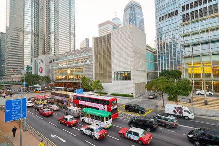 HONG KONG, CHINA - CIRCA JANUARY, 2019: International Finance Centre seen in the evening in Hong...