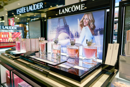 DUBAI, UAE - CIRCA JANUARY, 2019: perfumes on display in Duty Free at Dubai International Airport.のeditorial素材