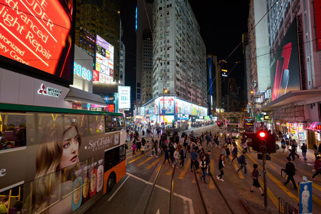 HONG KONG, CHINA - CIRCA JANUARY, 2019: Hong Kong urban landscape at night.のeditorial素材