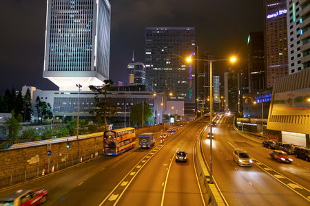 HONG KONG, CHINA - CIRCA JANUARY, 2019: Hong Kong urban landscape at night.