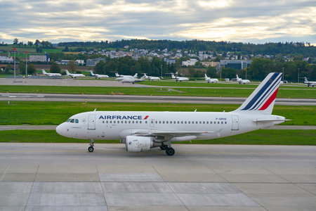 ZURICH, SWITZERLAND - CIRCA OCTOBER, 2018: Air France aircraft taxing at Zurich International Airport.のeditorial素材