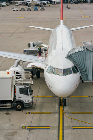 ZURICH, SWITZERLAND - CIRCA OCTOBER, 2018: an aircraft on tarmac in Zurich International Airport.のeditorial素材