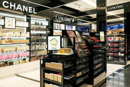 ZURICH, SWITZERLAND - CIRCA OCTOBER, 2018: cosmetics and perfumes on display in Zurich International...