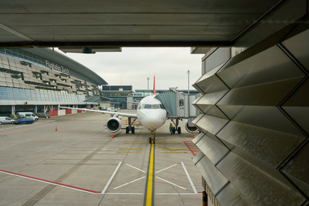 ZURICH, SWITZERLAND - CIRCA OCTOBER, 2018: an aircraft on tarmac in Zurich International Airport.のeditorial素材
