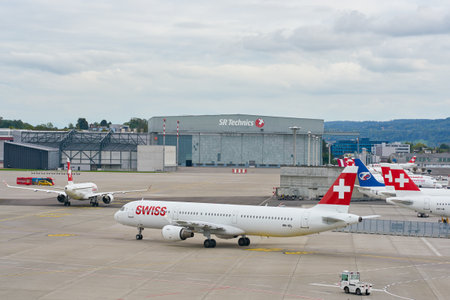 ZURICH, SWITZERLAND - CIRCA OCTOBER, 2018: Swiss International Air Lines aircraft taxing at Zurich International Airport.のeditorial素材