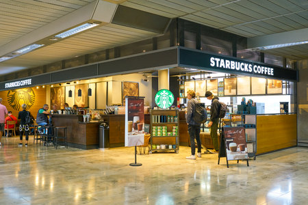 ZURICH, SWITZERLAND - CIRCA OCTOBER, 2018: Starbucks in Zurich International Airport.のeditorial素材