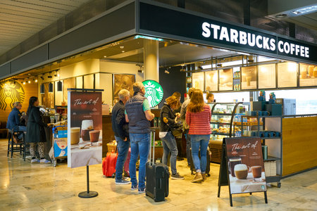 ZURICH, SWITZERLAND - CIRCA OCTOBER, 2018: Starbucks in Zurich International Airport.のeditorial素材