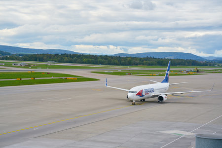 ZURICH, SWITZERLAND - CIRCA OCTOBER, 2018: aircraft taxing at Zurich International Airport.のeditorial素材