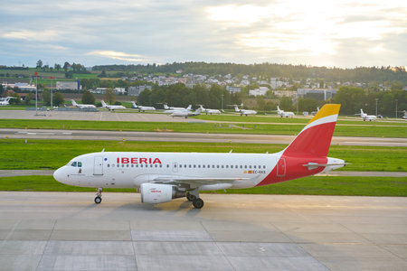 ZURICH, SWITZERLAND - CIRCA OCTOBER, 2018:  an Iberia aircraft taxing at Zurich International...
