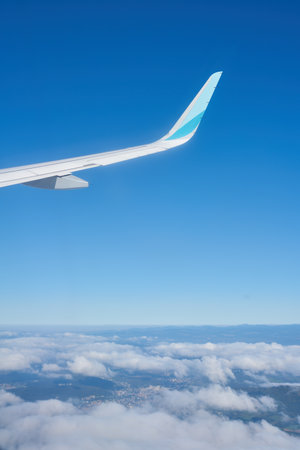 ZURICH, SWITZERLAND - CIRCA OCTOBER, 2018: view from Eurowings aircraft.のeditorial素材