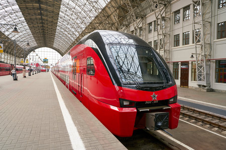 MOSCOW, RUSSIA - CIRCA MAY, 2018: Aeroexpress Train in Kiyevsky vokzal. Aeroexpress Ltd. is the...
