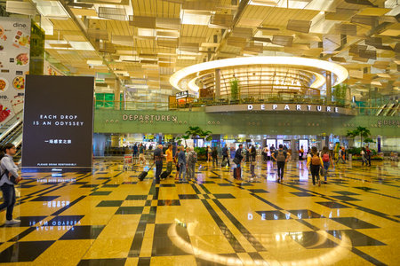 SINGAPORE - CIRCA APRIL, 2019: interior shot of Singapore Changi Airport.のeditorial素材