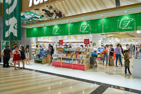 SINGAPORE - CIRCA APRIL, 2019: people at Tokyu Hands store in Jewel Changi Airport.のeditorial素材