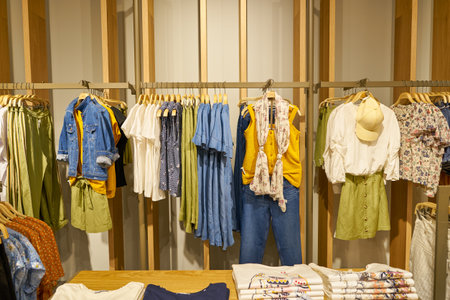 SINGAPORE - CIRCA APRIL, 2019: interior shot of Esprit store in Jewel Changi Airport.のeditorial素材