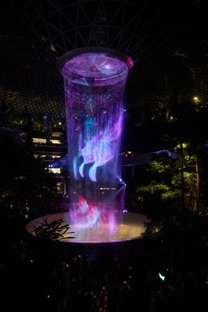 SINGAPORE - CIRCA APRIL, 2019: 40-meter HSBC Rain Vortex, the worldâ€™s tallest indoor...
