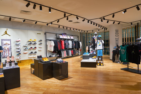SINGAPORE - CIRCA APRIL, 2019: interior shot of Nike store in Jewel Changi Airport.のeditorial素材