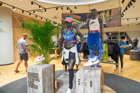 SINGAPORE - CIRCA APRIL, 2019: interior shot of Nike store in Jewel Changi Airport.のeditorial素材