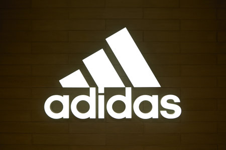 SINGAPORE - CIRCA APRIL, 2019: close up shot of Adidas sign at a store in Jewel Changi Airport.