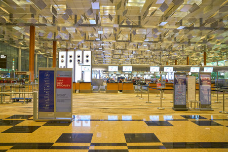 SINGAPORE - CIRCA APRIL, 2019: interior shot of Singapore Changi Airport.のeditorial素材