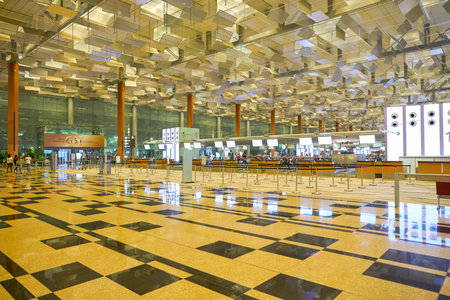 SINGAPORE - CIRCA APRIL, 2019: check-in area at Singapore Changi International Airport, Terminal 3.
