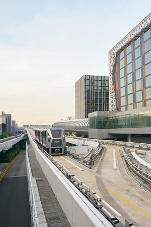 SINGAPORE - CIRCA APRIL, 2019: Skytrain at Singapore Airport. The Changi Airport Skytrain is an...