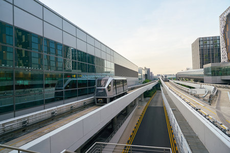 SINGAPORE - CIRCA APRIL, 2019: Skytrain at Singapore Airport. The Changi Airport Skytrain is an...