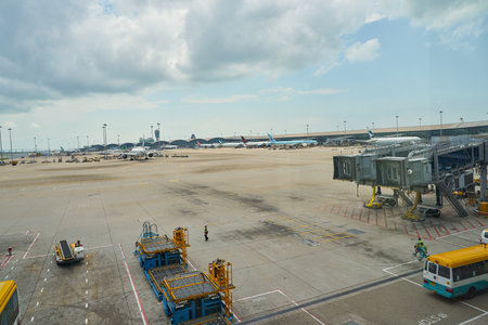 HONG KONG, CHINA - CIRCA APRIL, 2019: view seend from Hong Kong International Airport Terminal 1.